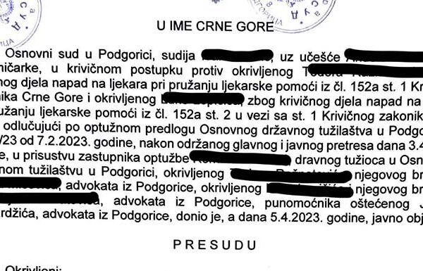 Prva presuda za krivično djelo – napad na ljekara pri pružanju ljekarske pomoći